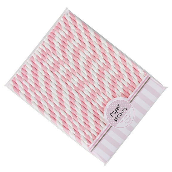 Supvox Smoothie Straws Drinking Paper Pink White 30Pcs