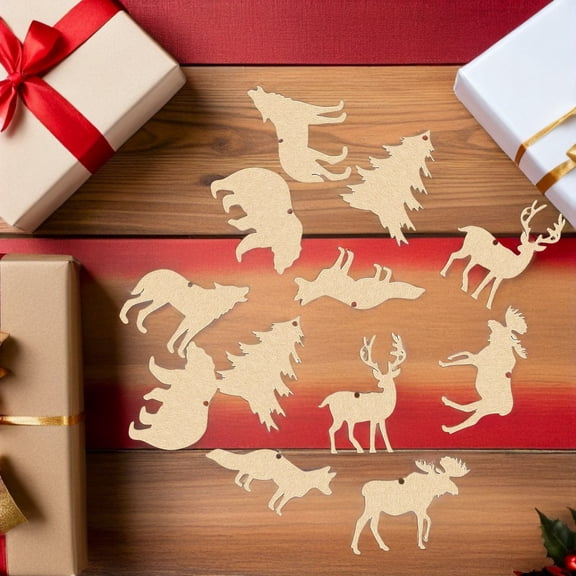 Supvox Unfinished DIY Cutouts Wooden Wild Animal Cutouts Khaki 30Pcs Party Decor