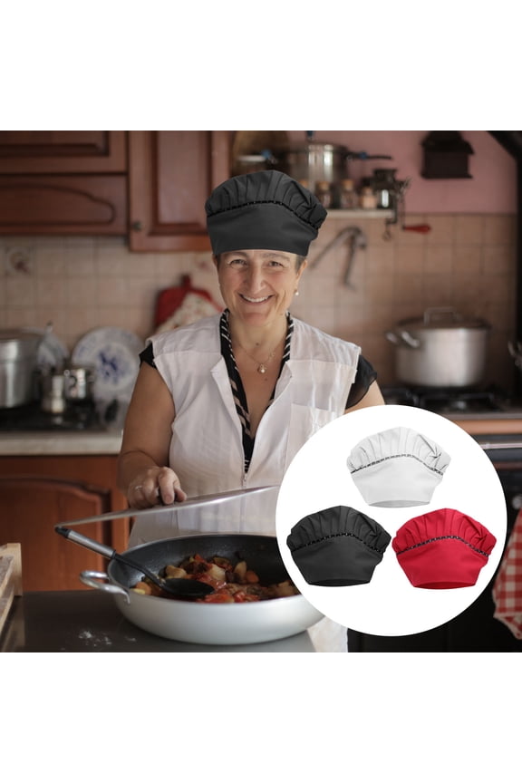 3Pcs Baking Hat Chef Hat Cotton White Fish Pattern for Men Women