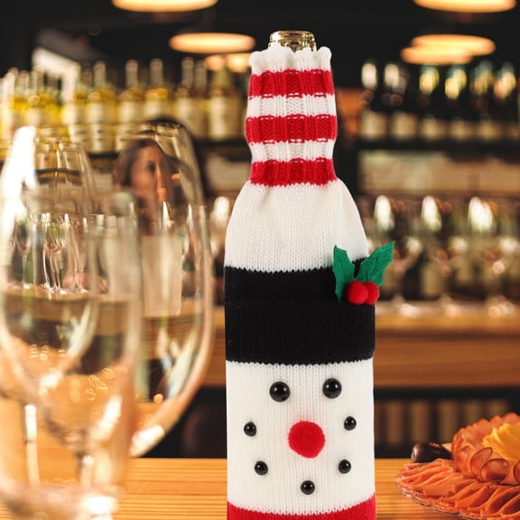 Supvox Set of 3 Knitted Polyester Wine Bottle Sweaters for Home and Kitchen Decoration