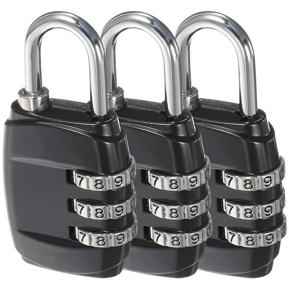 Supvox 3Pcs Weatherproof Combination Padlocks Outdoor Use Black Zinc Alloy Material