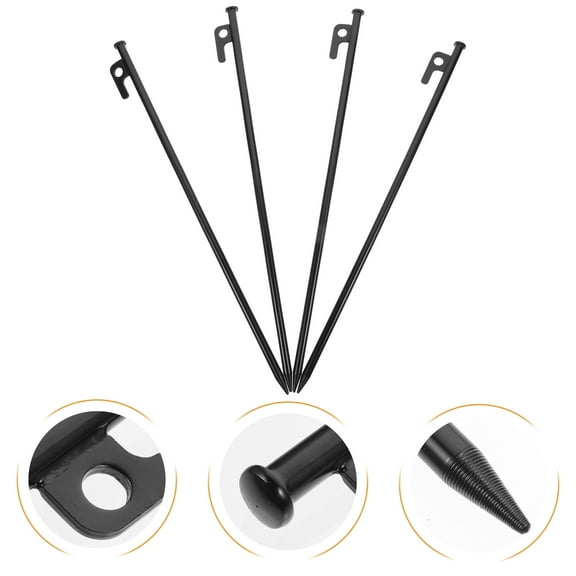 Supvox 4Pcs Heavy Duty Black Metal Tent Pegs for Camping Support with Hook Design