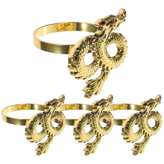 Supvox 4Pcs Gold Dragon Napkin Holders Zinc Alloy Napkin Rings for Party