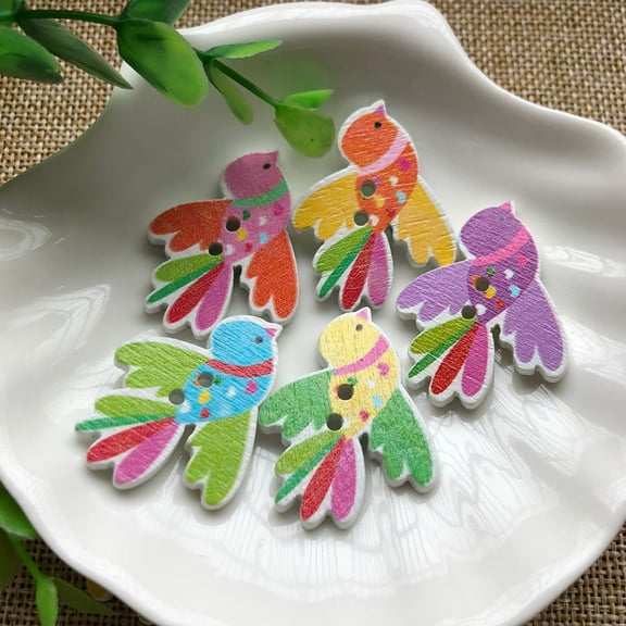 Supvox 50Pcs Wood Buttons for Sewing Crafting Assorted Color Bird 2 Holes Design