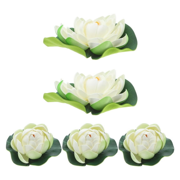 Supvox 5pcs White Floating Water Lily Flower Aquarium Decor Plants Realistic PU Plastic for Fish Tank