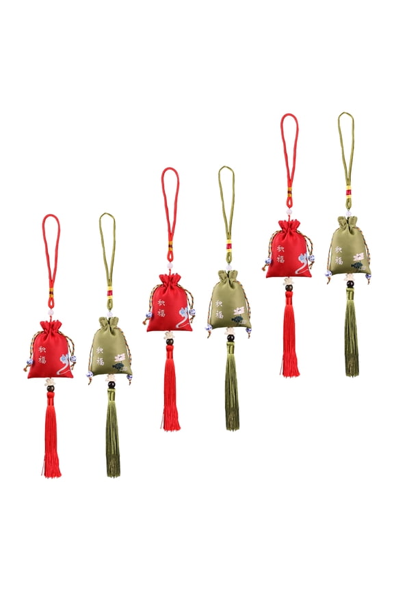 6Pcs Jewelry Pouches with Drawstrings Silk Cloth Hanging Decoration for Clothes Accessory