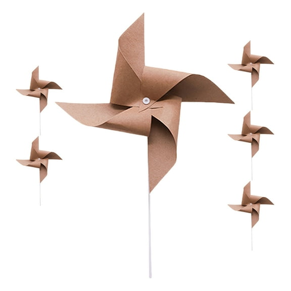 Supvox 6Pcs Vintage Khaki Paper Pinwheel Kit for Windmill Garden Ornament and Outdoor Events