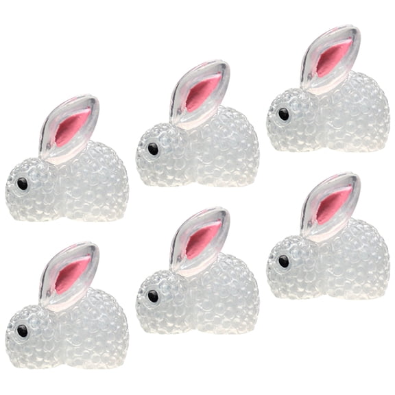 Supvox 6Pcs White Resin Bunny Figurine Luminous Rabbit Decoration for Desktop and Car Interior