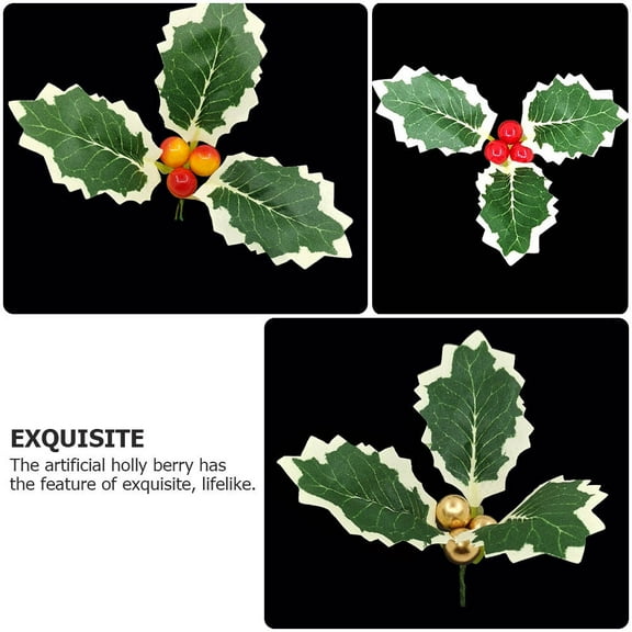 Supvox 8Pcs Assorted Color Holly Leaves Berries for Christmas Wreath Embellishment