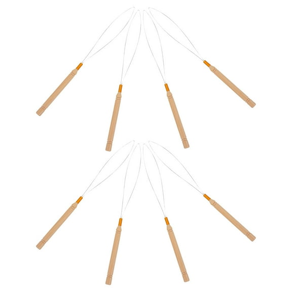 Supvox 8Pcs Hair Extension Loop Needle Threader with Wooden Handle Steel Hooks for Wig and Braiding