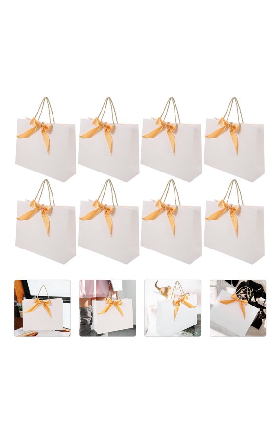 8Pcs White Paper Shopping Handbags with Portable Handles for Jewelry Packing and Storage