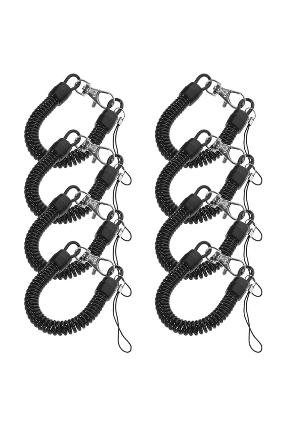 8Pcs Black PVC Coil Keychains Retractable Spring Key Rings for Outdoor Use Durable Flexible Anti Lost