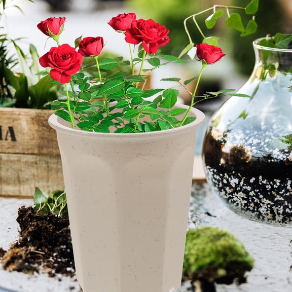 Supvox Set of 8 White Stackable Plastic Flower Planter Pots with Vertical Flat Sides for Indoor and Outdoor Gardening