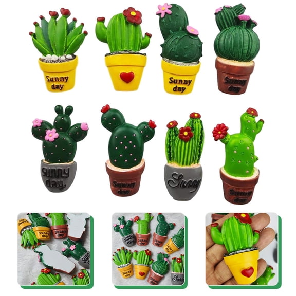 Supvox 8Pcs Resin Cactus Embellishments for Craft Making and Phone Case Accessories