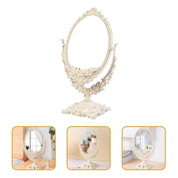 Supvox Vintage Beige Glass Vanity Mirror for Home Stable Base Tabletop