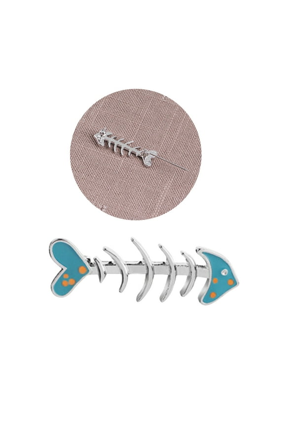 Brooch Lapel Cartoon Brooch Badge Fish Bones Brooch Sky Blue 1Set