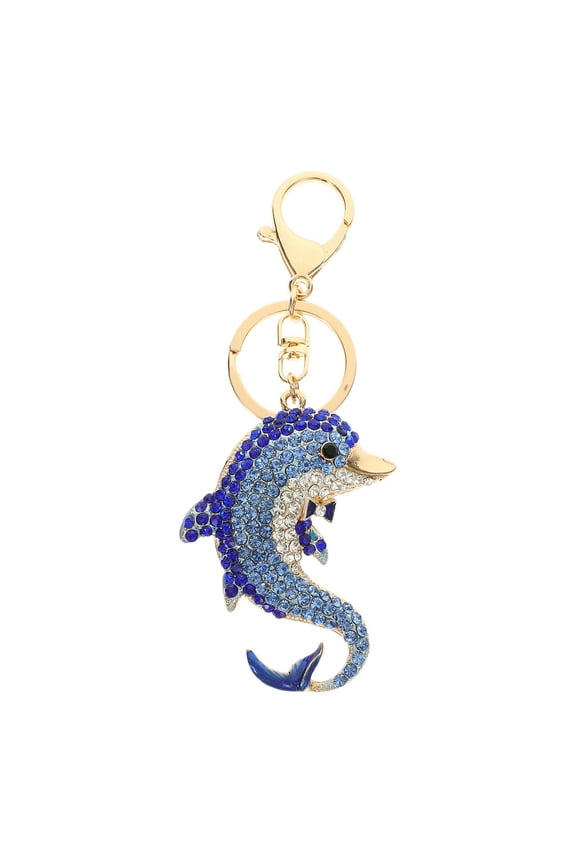 Dolphin Bag Ornament Rhinestone Keychains for Women Blue 1Pcs Fashion Accessory
