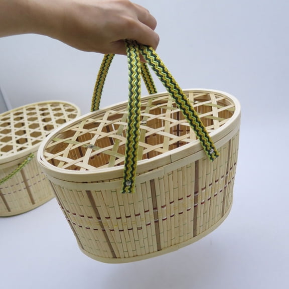 Supvox Light Green Woven Bamboo Egg Basket for Household Storage with Handle Design and Reusable Lightweight Feature