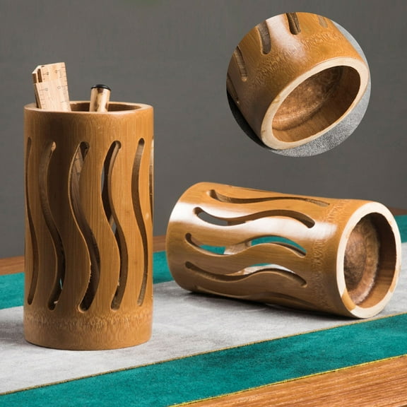 Supvox Bamboo Pen Holder for Desk Organization Sturdy and Lightweight Brown Color Helps Keep Desk Tidy 7.87 x 3.94 inches