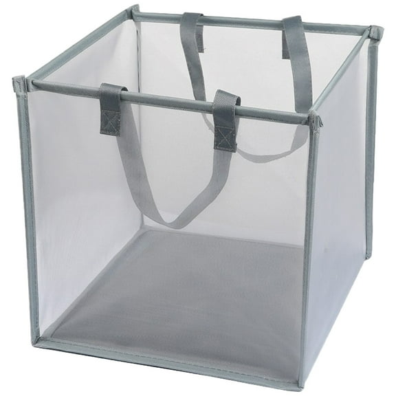Supvox Bathroom Laundry Hamper Grey Polyester Mesh Foldable 1Pcs