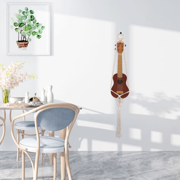 Supvox Woven Cotton Rope Macrame Ukulele Hanger Wall Mount for Indoor and Outdoor Use