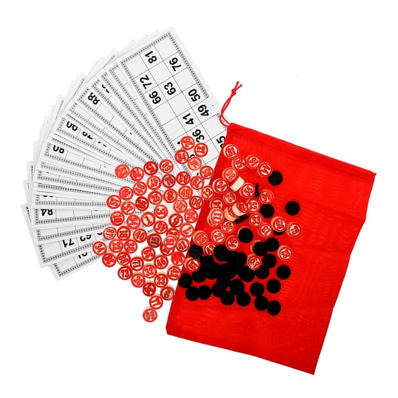 Supvox Red Wooden Bingo Game Set for Entertainment with Interactive Bingo Cards and Props, Mini Chess Pieces