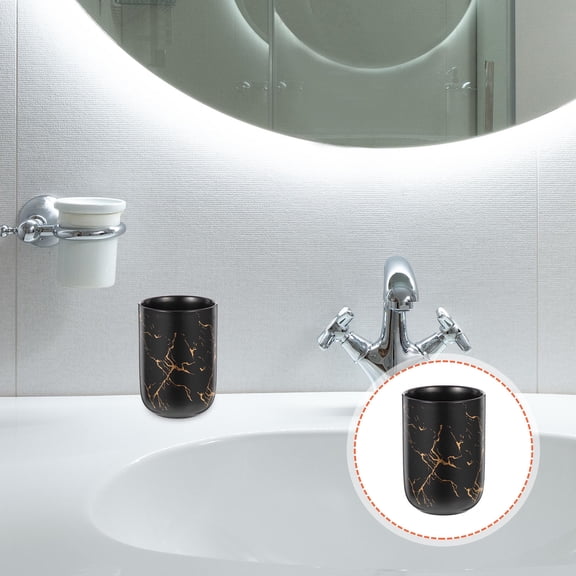 Supvox Black Ceramic Toothbrush Holder Cup with Elegant Marble Design for Bathroom, Home, and Hotel Use