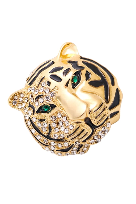 Creative Rhinestone Inlaid Tiger Brooch Golden Zinc Alloy for Home