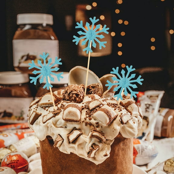 Supvox 100Pcs Blue Snowflake Cupcake Toppers Paper Cake Decor for Birthday Parties and Celebrations