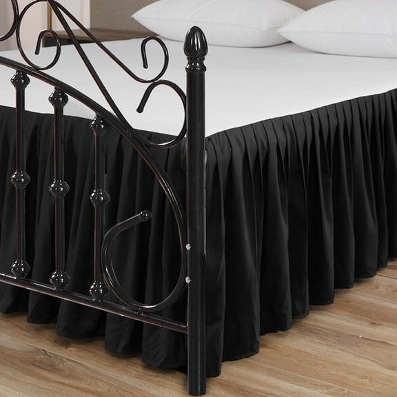 Supvox Bouffancy Solid Color Ruffled Dust Ruffle Bedding For Home Decoration Pleated Design Black Full Material