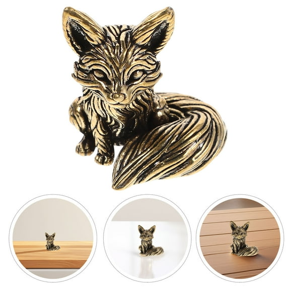 Supvox Brass Animal Figurines Fox Figurine Golden Brass 1Pcs