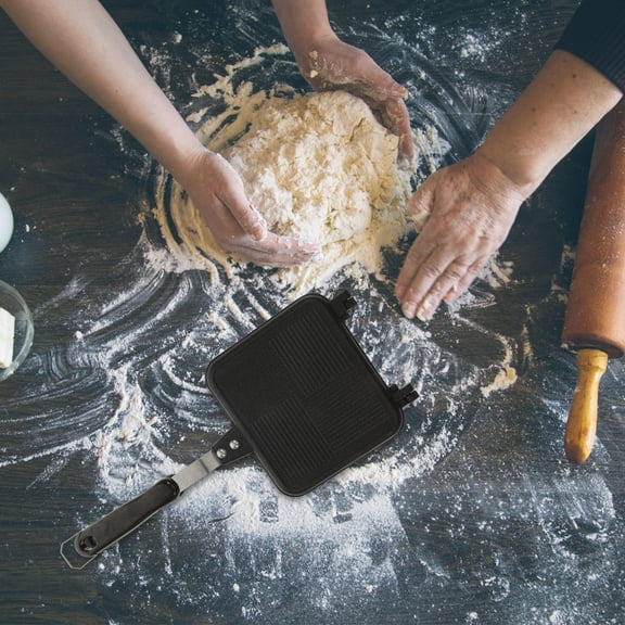 Supvox Black Double Sided Sandwich Maker Pan Nonstick Frying Pan for Kitchen Breakfast and Grilling