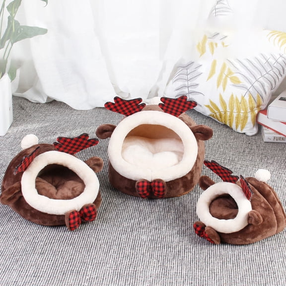 Supvox Coffee Colored Plush Hamster House with Deer Pattern Warm Bed Nest for Winter Use