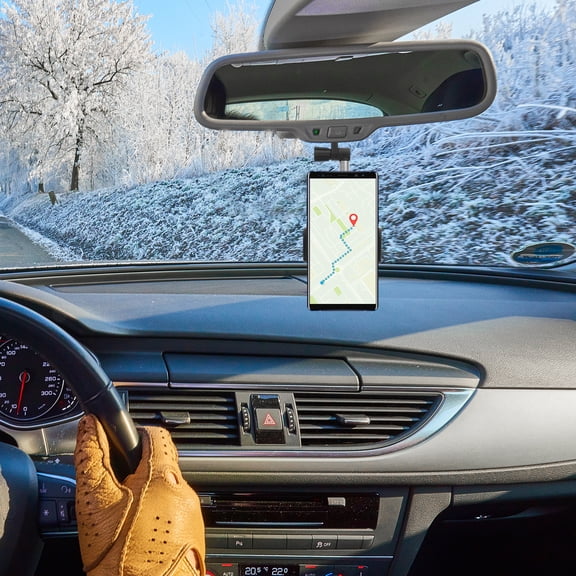 Supvox Black Rearview Mirror Phone Mount Holder Compatible with Pickup Trucks, Taxis, and Vehicles for Hands-Free Use