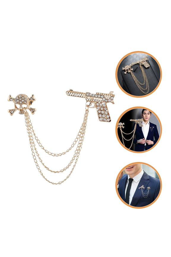 Chic Skull Brooch for Men in Golden Alloy for Special Events 1Set
