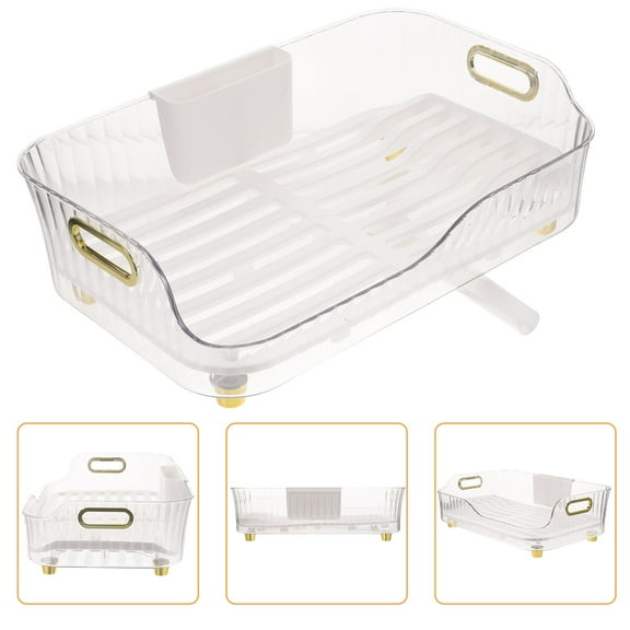 Supvox Transparent Dish Drying Rack for Kitchen Counter with Vegetable and Fruit Drainer Organizer