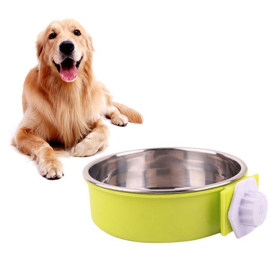 Supvox Green Stainless Steel Pet Hanging Bowl for Cage Coop Durable Dog Feeding Bowl
