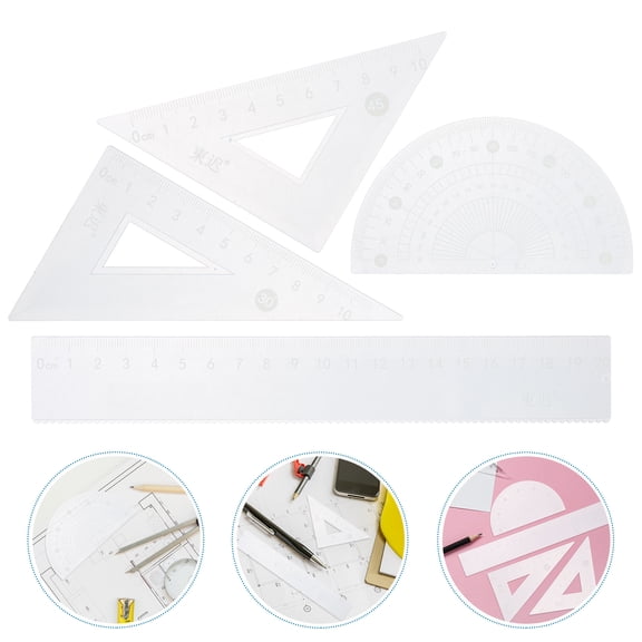 Supvox 1 Set Multi Functional Plastic Ruler Set with Triangle Protractor and Straight Ruler for Drawing and Measuring