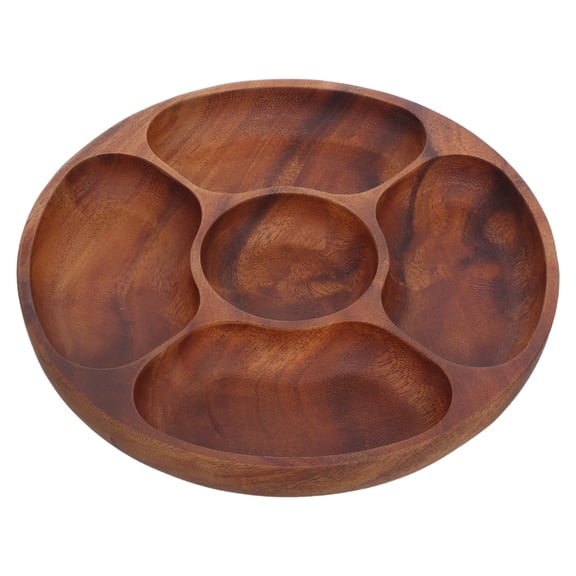 Supvox Round Acacia Wood Serving Tray with 5 Divided Compartments for Snacks and Appetizers