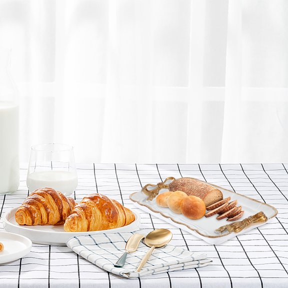 Supvox Elegant White Resin Decorative Tray for Home Decor Versatile Serving Plate for Snacks Desserts and Fruits Compact Size