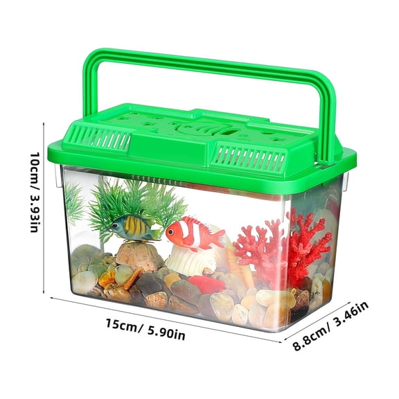 Supvox Clear Plastic Portable Fish Tank with Handle for Small Turtle and Hamster Storage