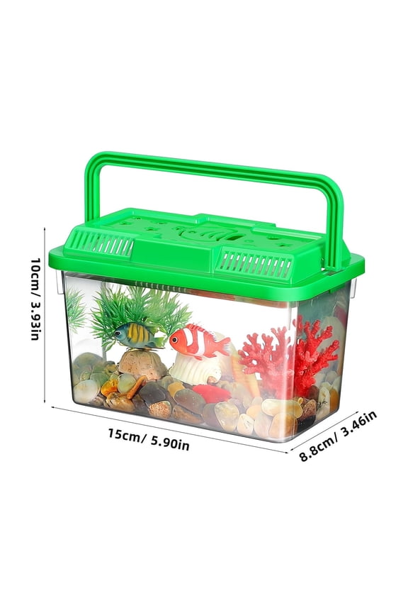 Clear Plastic Portable Fish Tank with Handle for Small Turtle and Hamster Storage