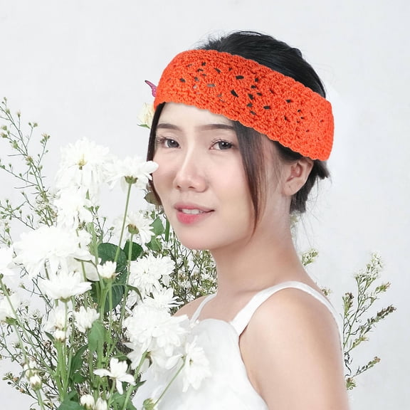 Supvox Stylish Orange Floral Crochet Headband Comfortable Knitted Hair Accessory