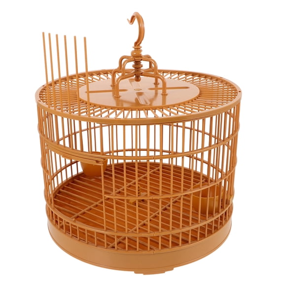 Supvox Portable Small Bird Cage in Yellow - Plastic Hanging Pet Birdcage for Birds and Small Animals, 1 Set