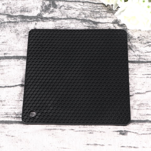 Supvox Round Silicone Hot Pad Pot Holder Black Non- Kitchen Mat for Cooking and Baking