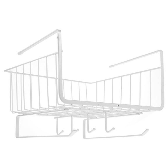 Supvox White Under Cabinet Storage Basket, Carbon Steel Holder for Kitchen Organization and Space Saving Solution