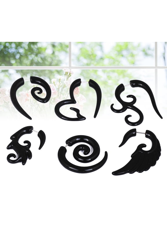 6Pcs Black Acrylic Ear Piercing Taper Fake Plug Earrings Durable Non Allergic