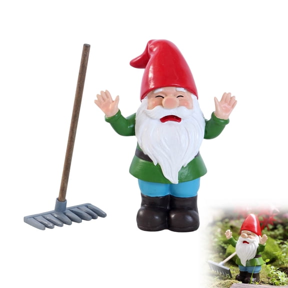 Lunxisen 1 Pcs Garden Gnome Figurine Resin Flat-Nosed Gnome Garden Old Man Ornament