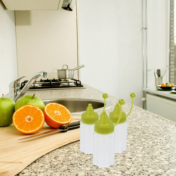 Supvox 4Pcs Green Salad Dressing Squeeze Bottles for Cooking and Outdoor Barbecue Use
