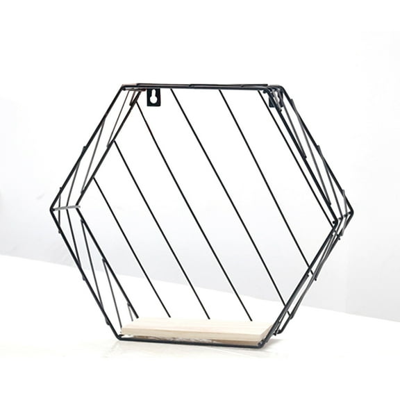 Supvox Iron Floating Shelves Hexagon Design Wall Hanging Grid Shelves for Art Decor in Black